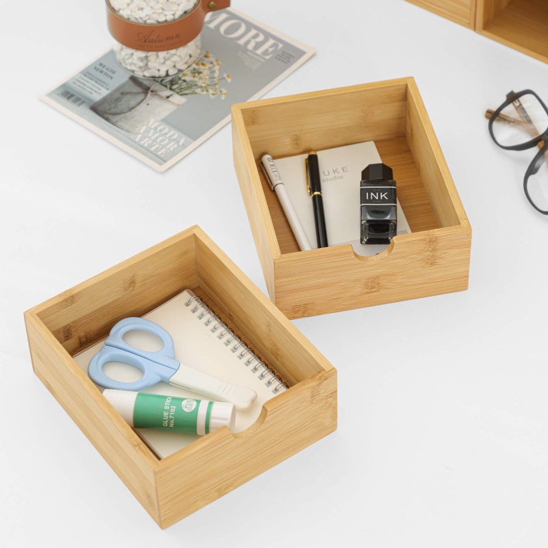 Wisuce Bamboo Desk Organizer - Mini Desktop Drawer Tabletop Storage Organization Box for Office Home Toiletries Supplies, No Assembly Required (3 Drawer) - Image 4